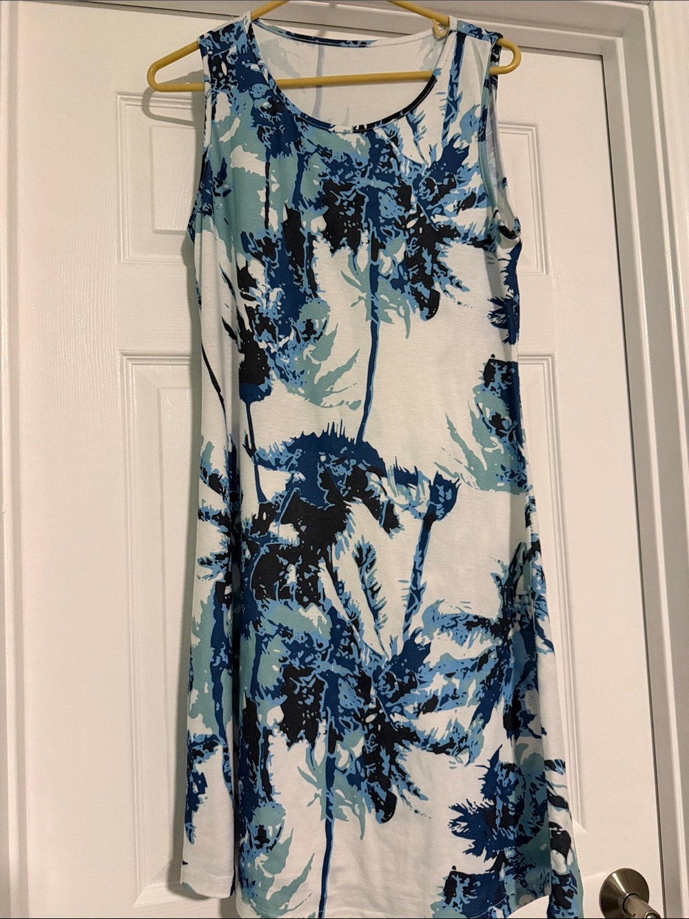Blue & White Palm Print Tank Dress